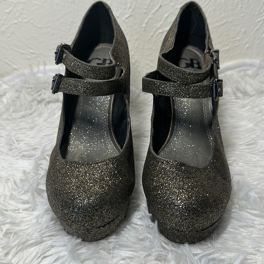 GIANNI Bini Black With Gold Glitter Wedge Heels